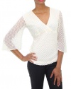 Style&co. Women's 3/4 Sleeve Surplice Dot Lace Top