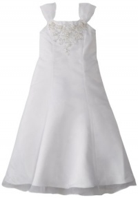 Us Angels Girls 7-16 Cap Sleeved Organza and Satin Dress with Beaded Bodice, White, 7 Us Angels Girls 7-16 Cap Sleeved Organza and Satin Dress with Beaded Bodice, White, 7