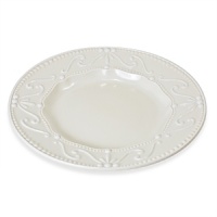 Feminine and sophisticated. Off-white porcelain body with white embossing. Dishwasher and microwave safe.