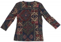 Lauren Jeans Co. Women's Petite Patchwork Print Jersey Henley Top Lauren Jeans Co. Women's Petite Patchwork Print Jersey Henley Top