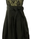 Lace Taffeta Belted A-Line Dress