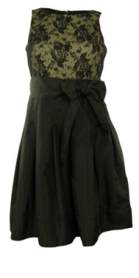 Lace Taffeta Belted A-Line Dress Lace Taffeta Belted A-Line Dress