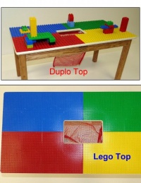 DUPLO OR LEGO COMPATIBLE PLAY TABLE WITH STORAGE POCKET & SOLID OAK WOOD LEGS AND FRAME - BUILT TO LAST--MADE IN USA!!! (Choose correct top, Duplo or Lego below - click on NEW below the detail area. That will show you sellers & types of tabletops under DUPLO OR LEGO COMPATIBLE PLAY TABLE WITH STORAGE POCKET & SOLID OAK WOOD LEGS AND FRAME - BUILT TO LAST--MADE IN USA!!! (Choose correct top, Duplo or Lego below - click on NEW below the detail area. That will show you sellers & types of tabletops under
