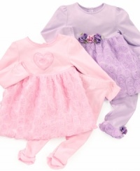 Frills are a girls best friend. Keep her smiling in this fashionable empire-waist tunic and legging set from Sweet Heart Rose. Frills are a girls best friend. Keep her smiling in this fashionable empire-waist tunic and legging set from Sweet Heart Rose.