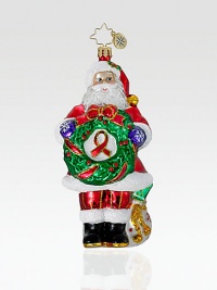 A pleasant reminder of what the holiday season is all about, purchase this hand-painted Santa ornament and a portion of the proceeds will benefit AIDS Awareness. Hand-blownHand-painted5 highMade in Poland A pleasant reminder of what the holiday season is all about, purchase this hand-painted Santa ornament and a portion of the proceeds will benefit AIDS Awareness. Hand-blownHand-painted5 highMade in Poland