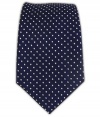 100% Silk Woven Pindot Navy Skinny Tie