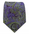 100% Silk Woven Green and Eggplant Growing Paisley Tie