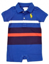 Ralph Lauren Layette Boys Big Pony Striped Polo Shortall, Blue, 9 M Ralph Lauren Layette Boys Big Pony Striped Polo Shortall, Blue, 9 M