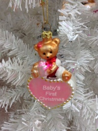 Baby's First Christmas Girl Glass Ornament Bear with Heart - 2011 Baby's First Christmas Girl Glass Ornament Bear with Heart - 2011