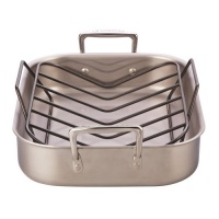 Le Creuset SSC8512-40P Tri-Ply 17 by 13.75-Inch Stainless Steel Roasting Pan Set, Large