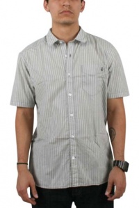 Volcom Men's Ex Factor Stripe Short Sleeve Shirt, Shadow Grey, Small Volcom Men's Ex Factor Stripe Short Sleeve Shirt, Shadow Grey, Small