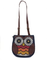 Loungefly Denim Faux Leather Owl Crossbody Messenger Handbag Purse