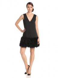 BCBGMAXAZRIA Women's Jamysen V-Neck Dress with Feather Hem, Black, 4 BCBGMAXAZRIA Women's Jamysen V-Neck Dress with Feather Hem, Black, 4