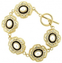 Designer Inspired Gold Medallion with Center Pearl Toggle Bracelet