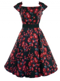 H&R London 50's Black Red Rose Dress - US 12 (L) H&R London 50's Black Red Rose Dress - US 12 (L)