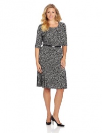 Jessica Howard Women's Plus-Size 3/4 Sleeve Belted Dress With Godet Skirt, Black, 14W Jessica Howard Women's Plus-Size 3/4 Sleeve Belted Dress With Godet Skirt, Black, 14W