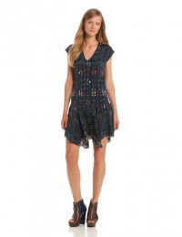 10 Crosby Derek Lam Women's Printed V-Neck Flounce Dress, Midnight, 2 10 Crosby Derek Lam Women's Printed V-Neck Flounce Dress, Midnight, 2