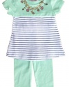 Juicy Couture 2 Piece Legging Set Mint Green with Stripe Shirt (3/6 Months)