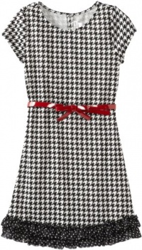 Sweet Heart Rose Girls 7-16 Short Sleeve Houndtooth Dress with Functional Red Belt, Black White, 14 Sweet Heart Rose Girls 7-16 Short Sleeve Houndtooth Dress with Functional Red Belt, Black White, 14