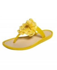 Let a little sunshine in. Nine West's Nelson flat thong sandals feature a large and cheerful flower accent on the front straps. Let a little sunshine in. Nine West's Nelson flat thong sandals feature a large and cheerful flower accent on the front straps.