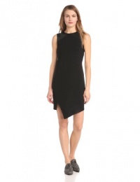 10 Crosby Derek Lam Women's Bonded Wool Jersey Sleeveless Dress with Leather Yoke, Black, 0