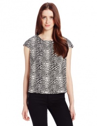 Vince Camuto Women's Leopard Cap Sleeve Boxy Top, Rich Black, X-Small Vince Camuto Women's Leopard Cap Sleeve Boxy Top, Rich Black, X-Small